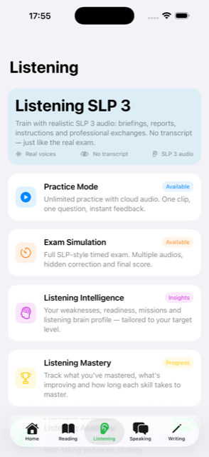 Listening module home screen