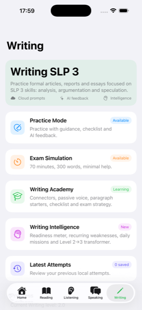 Writing module with AI feedback